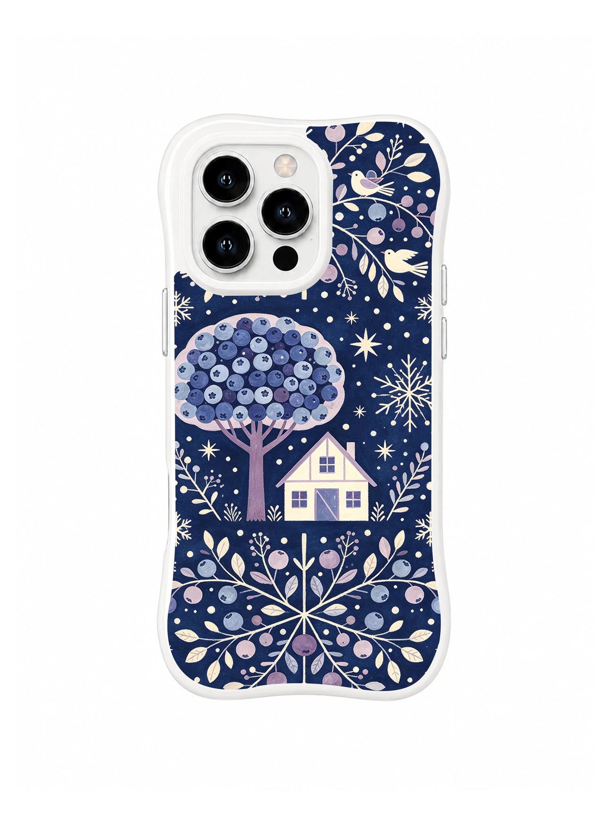 Starfall Orchard Home folk art iPhone 13 Pro case with berries, stars and snowy branches