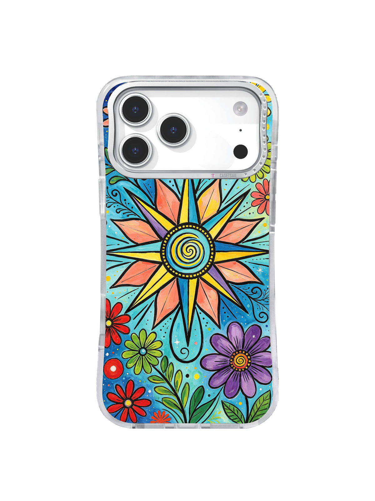 Garden Spiral North: A spiral-centered sun flower rises above smaller garden flowers.