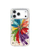 Rainbow Starflower Burst: Rainbow petals burst from a small central star with painted speckles.
