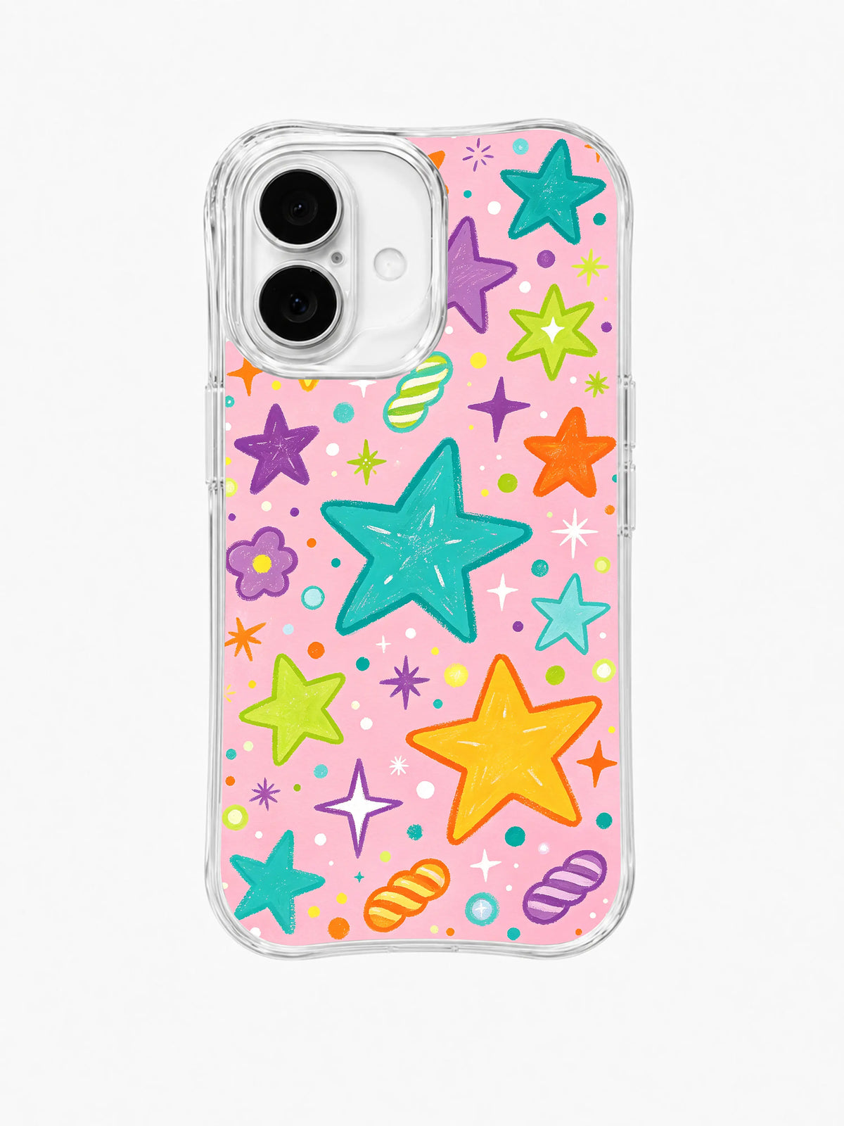 Candy Planet Stars: Large pastel stars scatter with candy-like planets and small flowers.
