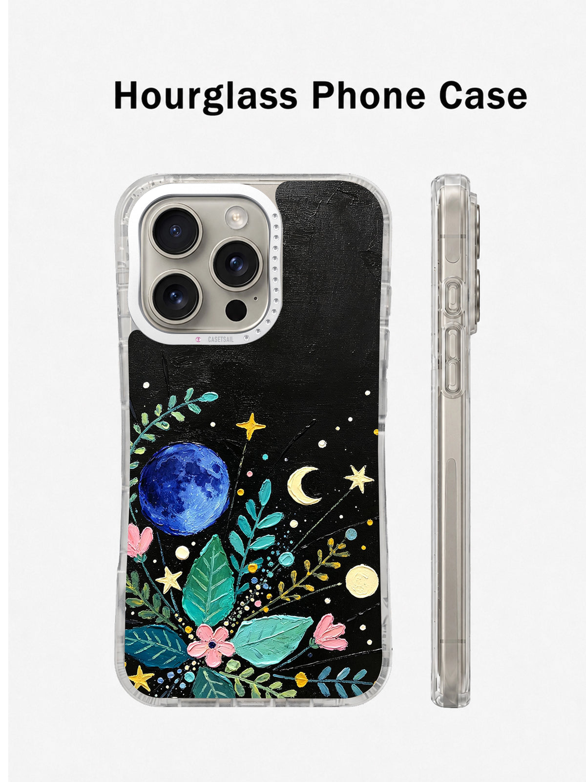 Celestial botanical iPhone 16 Pro case front and side view