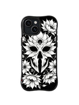 Bone Petal Reliquary dark botanical mask artwork on iPhone 15 Plus case