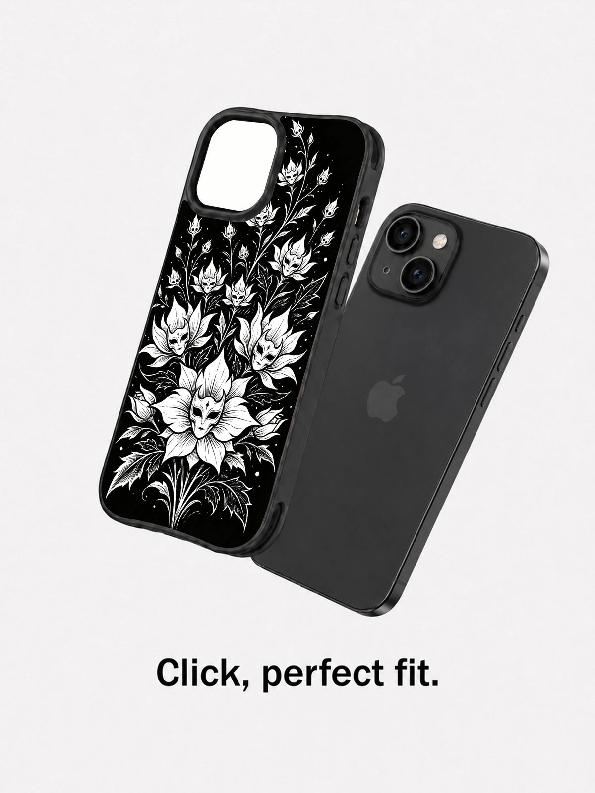 Gothic floral iPhone 15 Plus case separated fit view