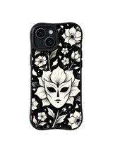 Ivory Mask Blossom gothic flower face artwork on iPhone 15 Plus case
