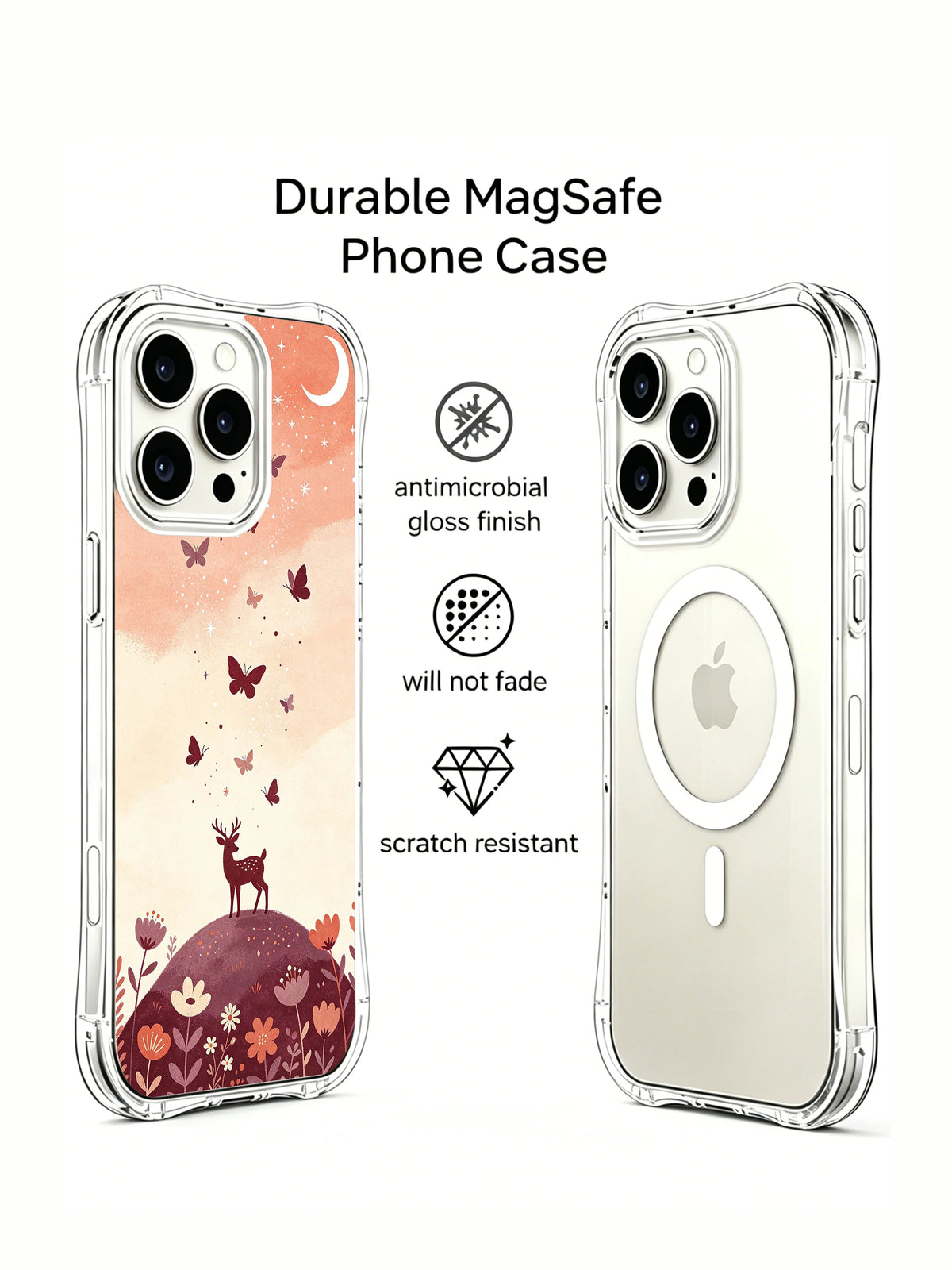Starlit Butterfly Hill: Illustrated case and a second rear phone view in a promotional layout.