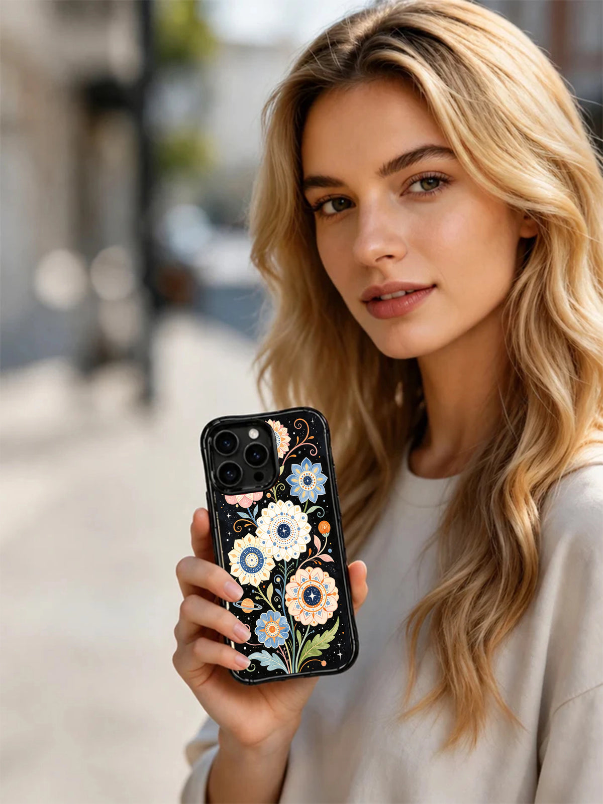 Starlit Meadow Garden iPhone 15 Pro case lifestyle view