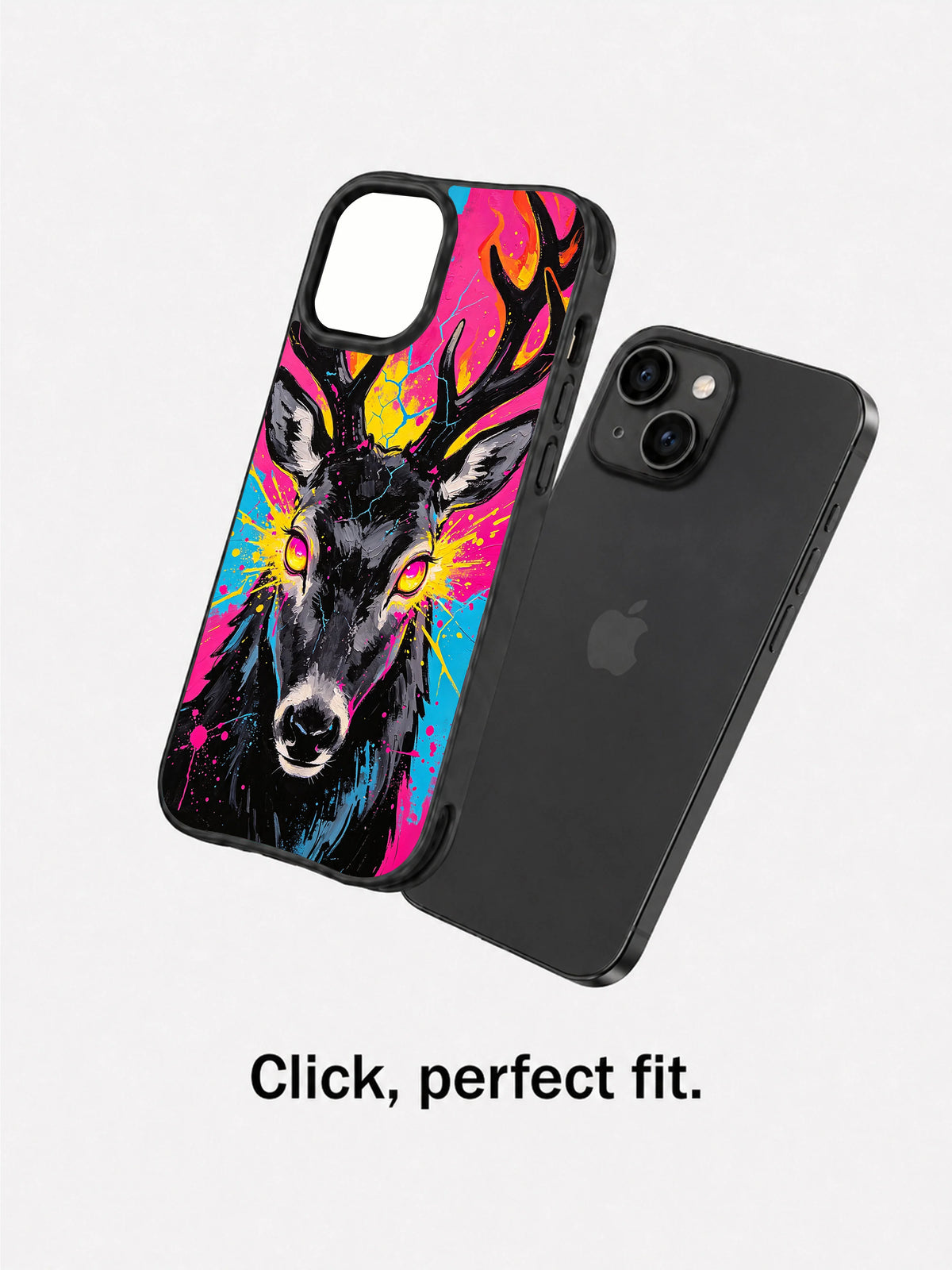 Neon antler iPhone 15 Plus case product presentation