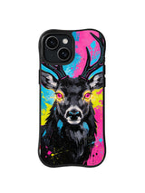 Electric Stag Awakening pink blue deer art pattern for iPhone 15 Plus case
