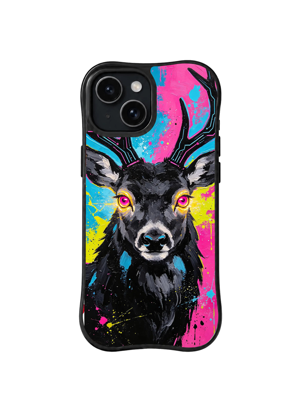 Electric Stag Awakening pink blue deer art pattern for iPhone 15 Plus case