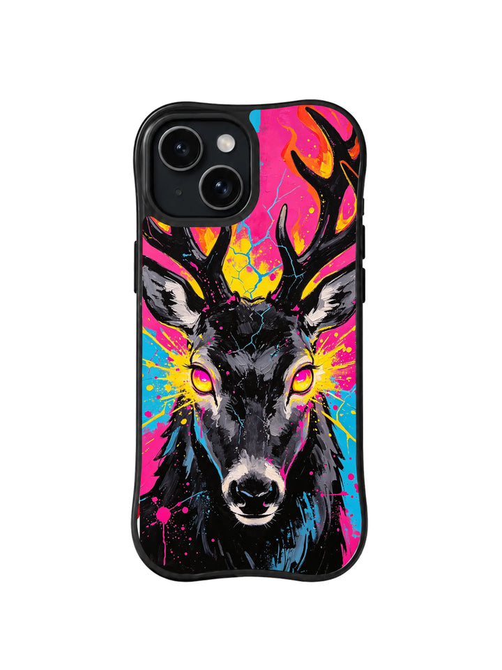 Starlit Stag Roar iPhone 15 Plus Case – Neon Deer Art