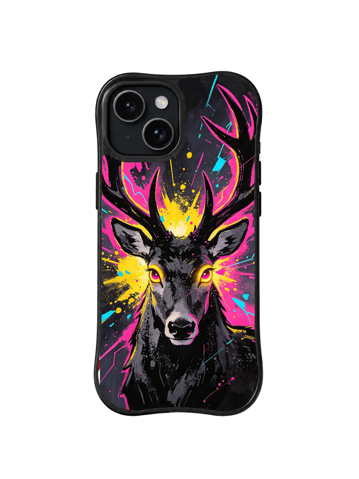 Starlit Pink Crown black stag portrait pattern for iPhone 15 Plus case