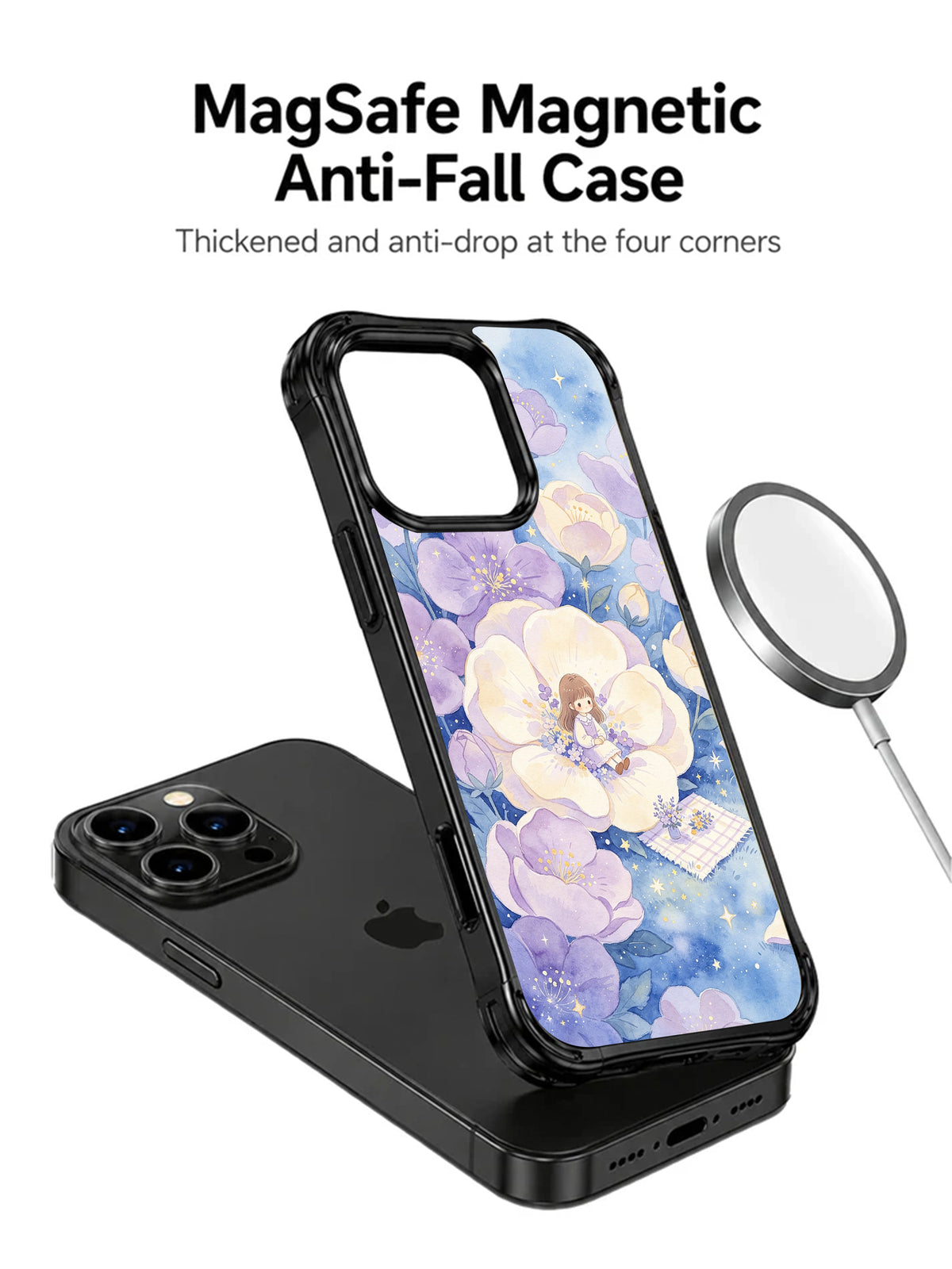 Starry Flower Picnic: Bir arada düzenlenen telefon, ayrı desenli kılıf ve yuvarlak aksesuar.