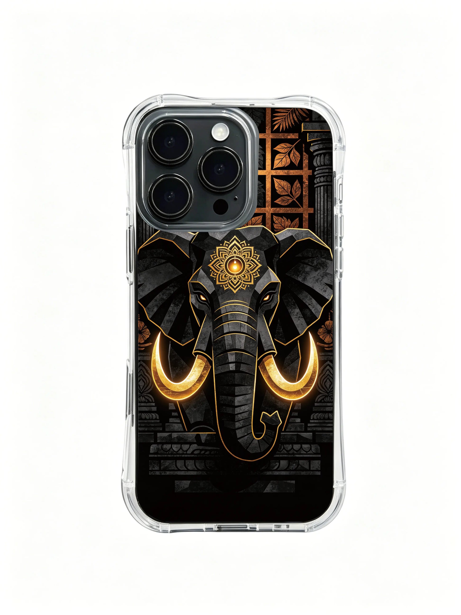 Stone relief elephant PhoneCasing, artistic decorated iPhone 14 Plus Case, slim lightweight portable casing.