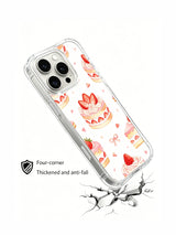 Strawberry Cake Birthday Party: Angled illustrated case above a drawn cracked surface.