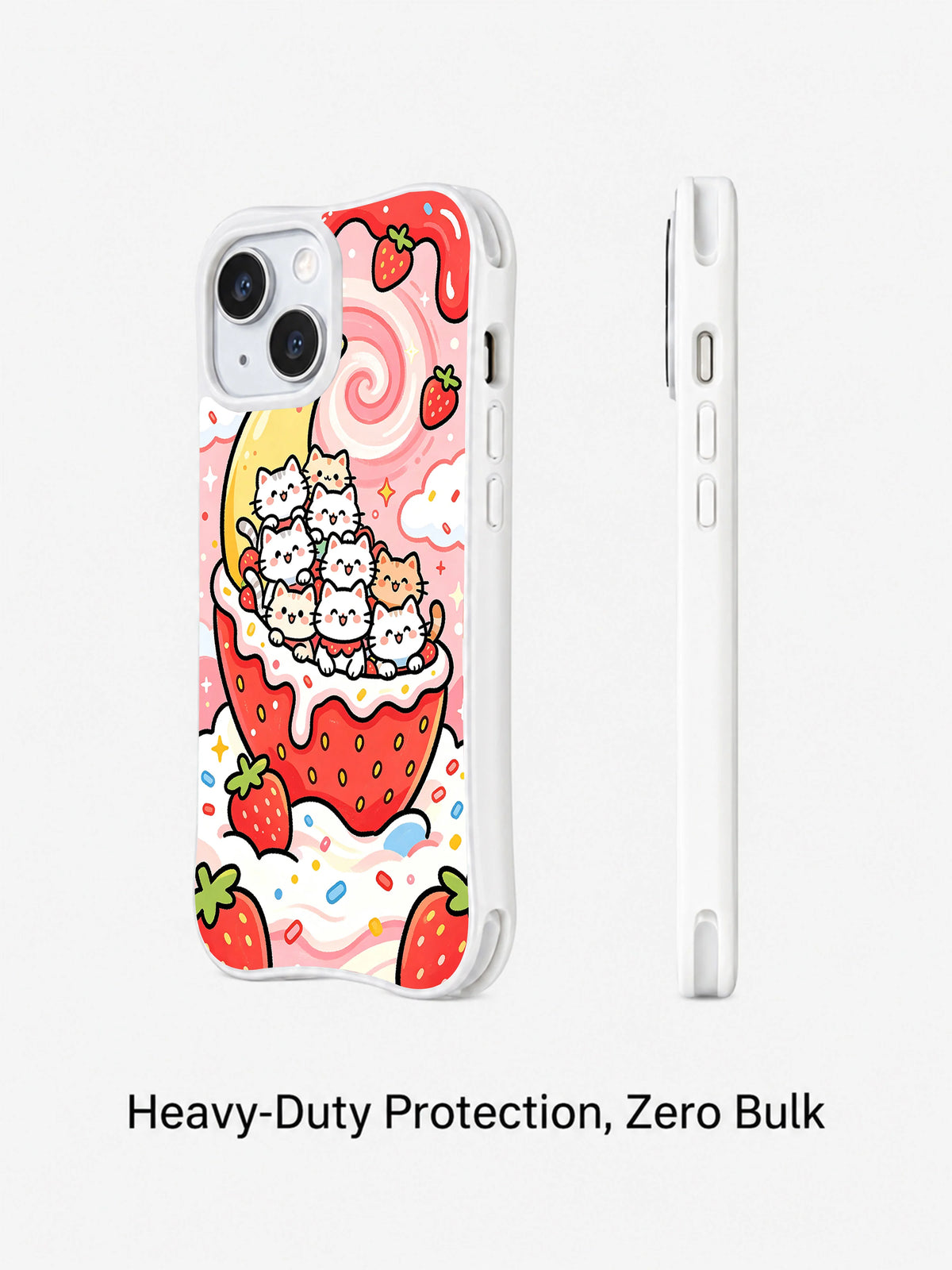 Cute strawberry cat iPhone 15 case shown from a second product angle