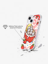 Pink strawberry kitten art phone case side and camera detail