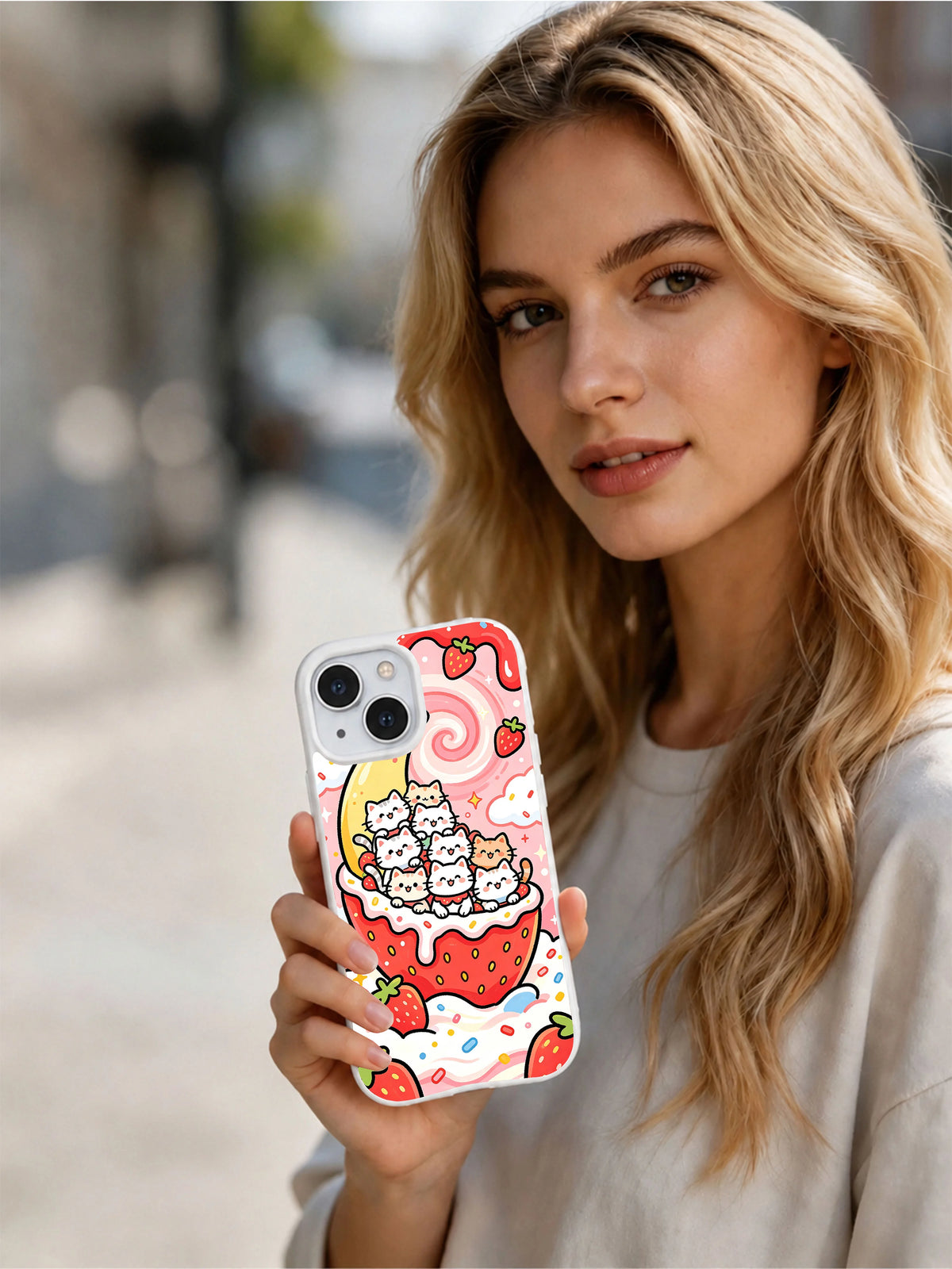 Strawberry Kitten Jam phone case presentation image