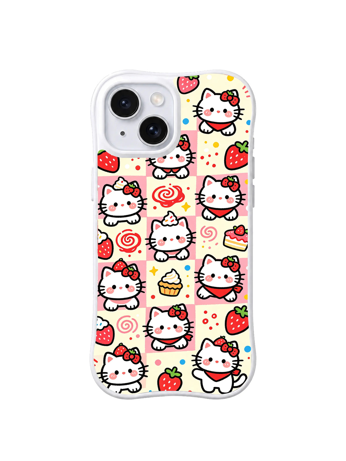 Strawberry Bow Grid pattern on iPhone 15 case