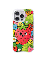 Strawberry Leaf Hideaway red berry and tiny friends artwork on an iPhone 13 Pro case
