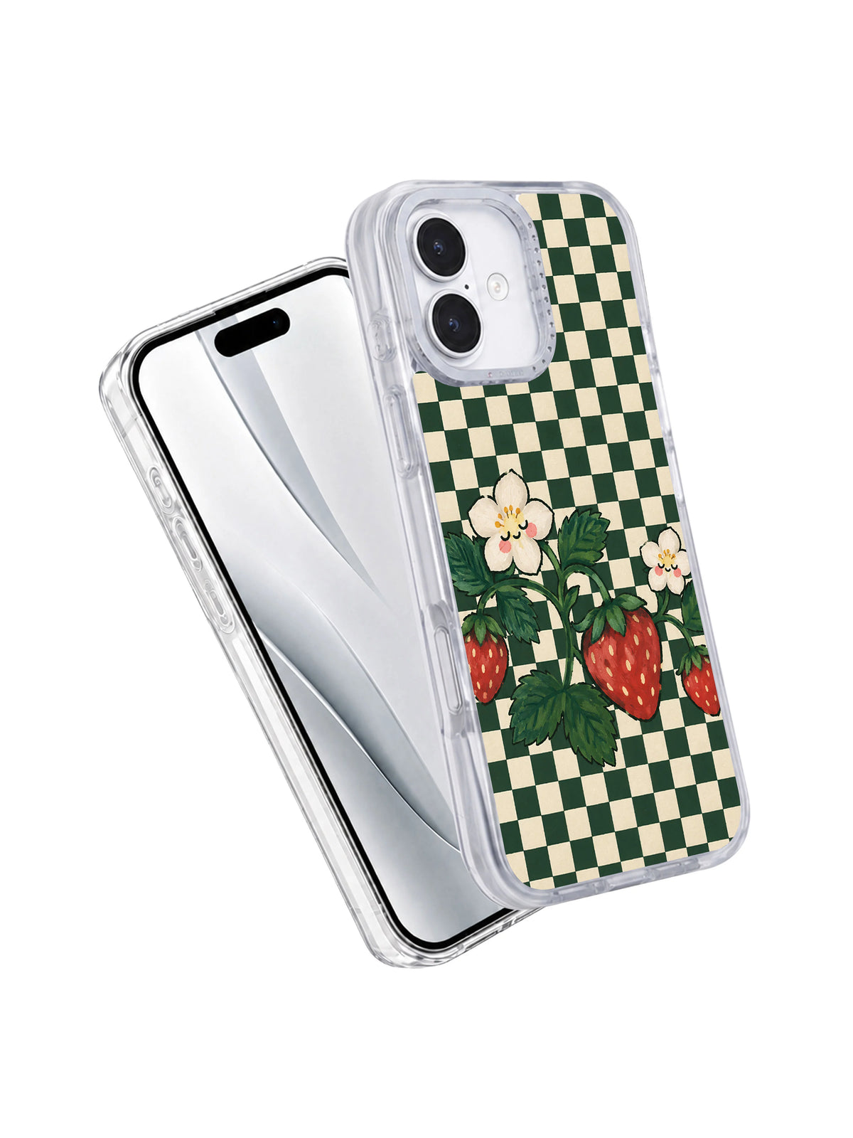 Strawberry Picnic No Appointment iPhone 17 case angled paired view