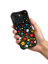 Black floral art iPhone 15 Pro case camera detail