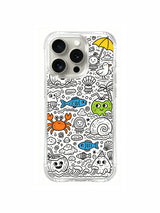 Tiny sun umbrella and wave detailed beach doodle iPhone 15 pro Case, lightweight shockproof phone casing, popular trending cartoon phone cover from PhoneCasing.