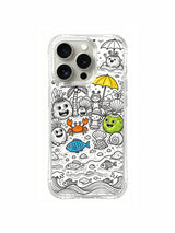 Mixed sun umbrella and coconut beach cartoon cluster iPhone 15 pro Case, customizable detail phone casing, casual everyday-use phone cover supplied by PhoneCasing.