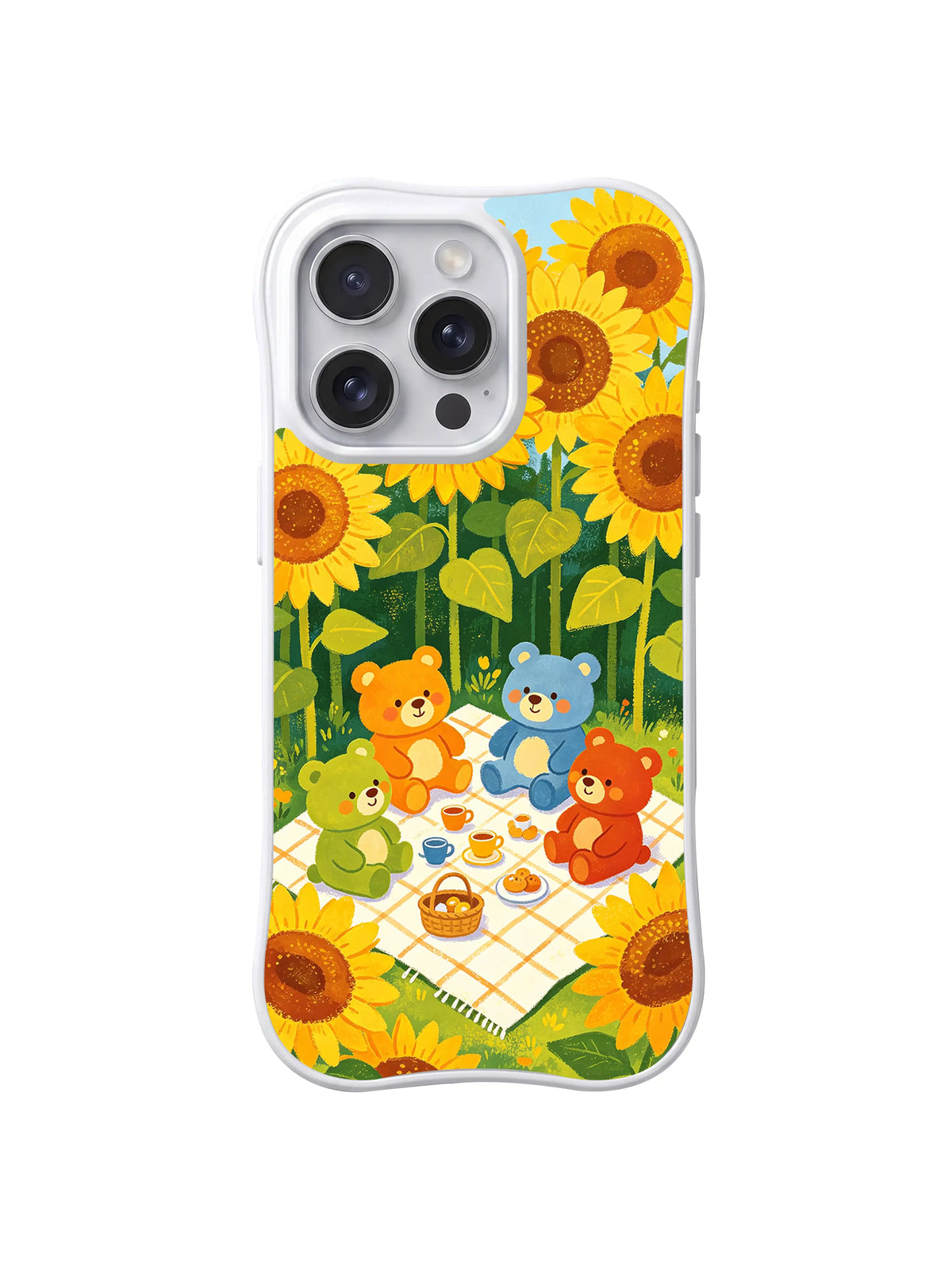 Sunflower Picnic Circle pattern on iPhone 14 Pro Max case