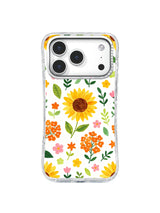 Golden Wildflower Stem: A central sunflower stem stands among small orange, pink and yellow flowers.