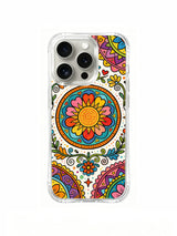 Sunflower Carnival iPhone 14 Pro case colorful folk art front view