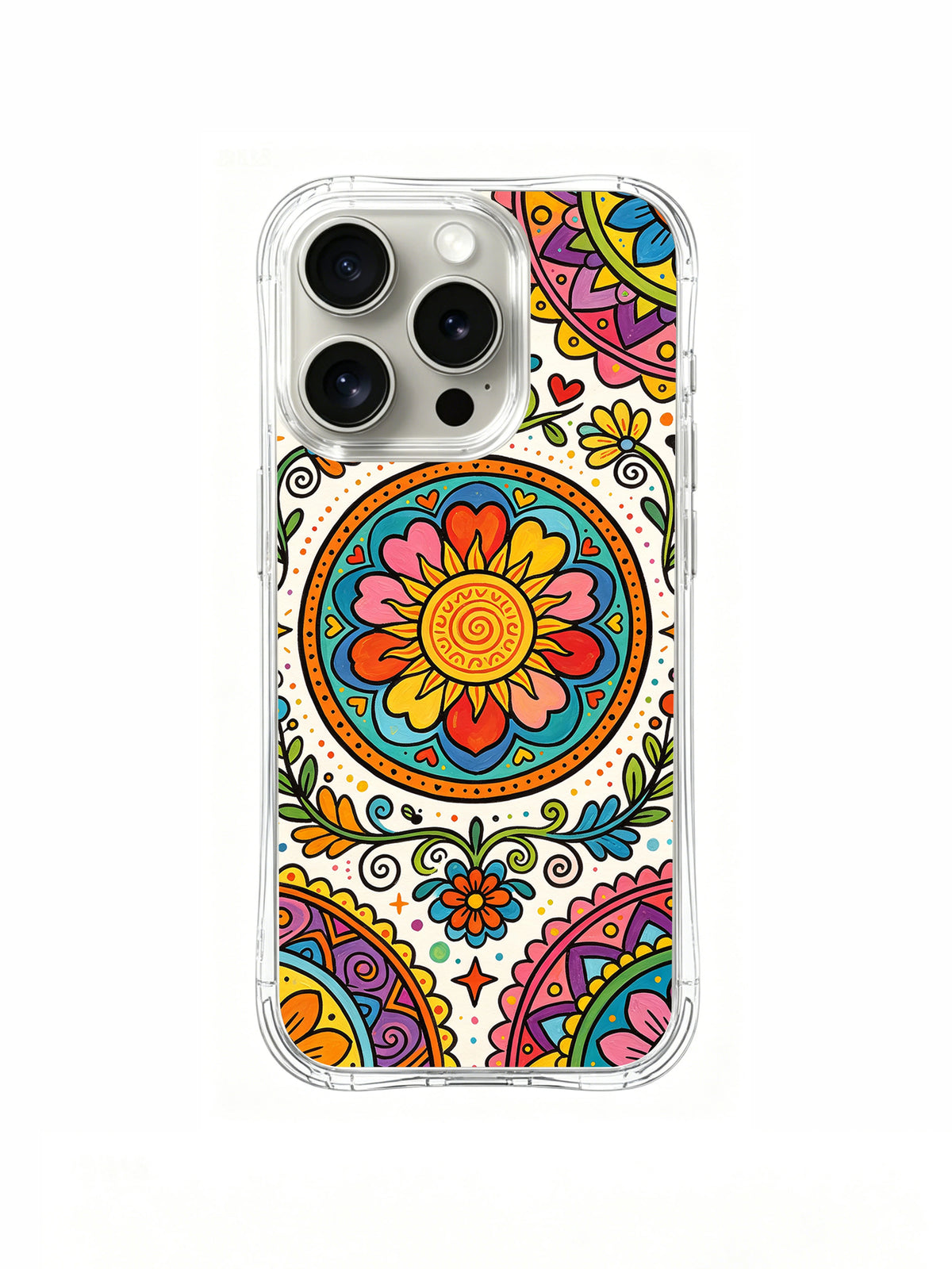 Sunflower Carnival iPhone 14 Pro case colorful folk art front view
