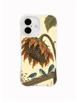 Teal Audience of sparrows beneath a sunflower on an iPhone 16 case
