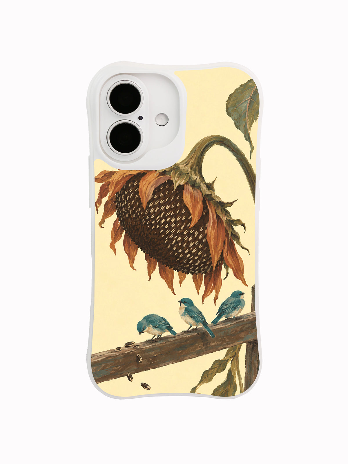 Front view of the Sunflower’s Quiet Audience iPhone 16 case