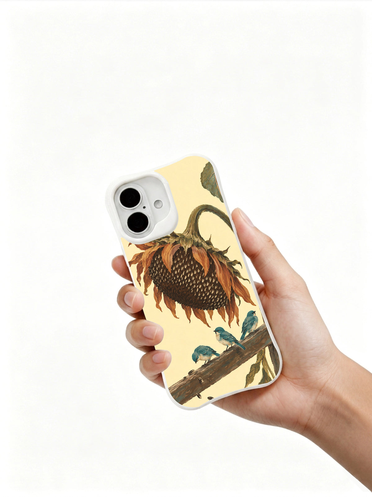 Sunflower’s Quiet Audience iPhone 16 case held in hand