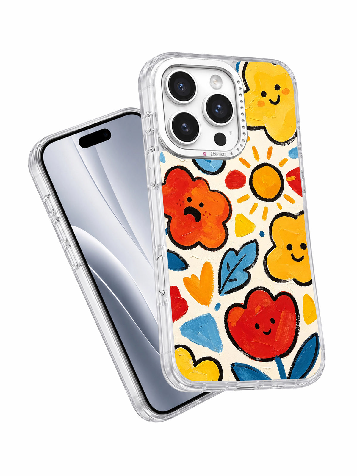 colorful floral art phone case angle view