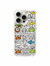  Cheerful bright beach day hand-drawn doodle iPhone 15 pro Case, eco ink printed phone casing, popular holiday gift-style phone cover from PhoneCasing.