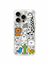 Sunny monster zoo drawing artwork on an iPhone 15 Pro case