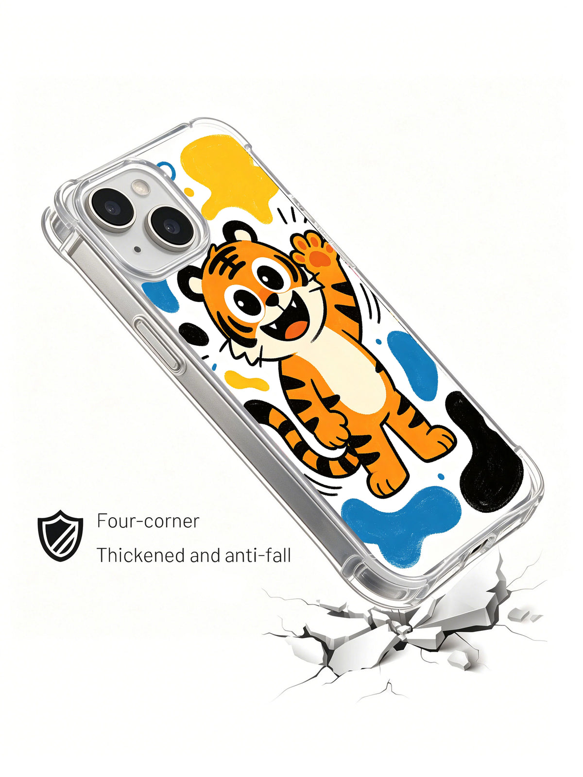 Product presentation view of Sunny Tiger Smile iPhone 13 case