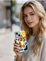 Lifestyle view of Sunny Tiger Smile iPhone 13 case