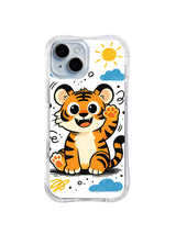 Sunny Day Tiger Hello pattern on a clear iPhone 13 case by Kito Bramble
