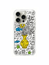  Cheerful bright vase doodle hand-drawn iPhone 15 pro Case, eco ink printed phone casing, popular holiday gift-style phone cover from PhoneCasing.