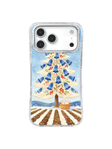 Apricot sunrise and cobalt botanical fir over winter seed beds on iPhone 17 Pro case