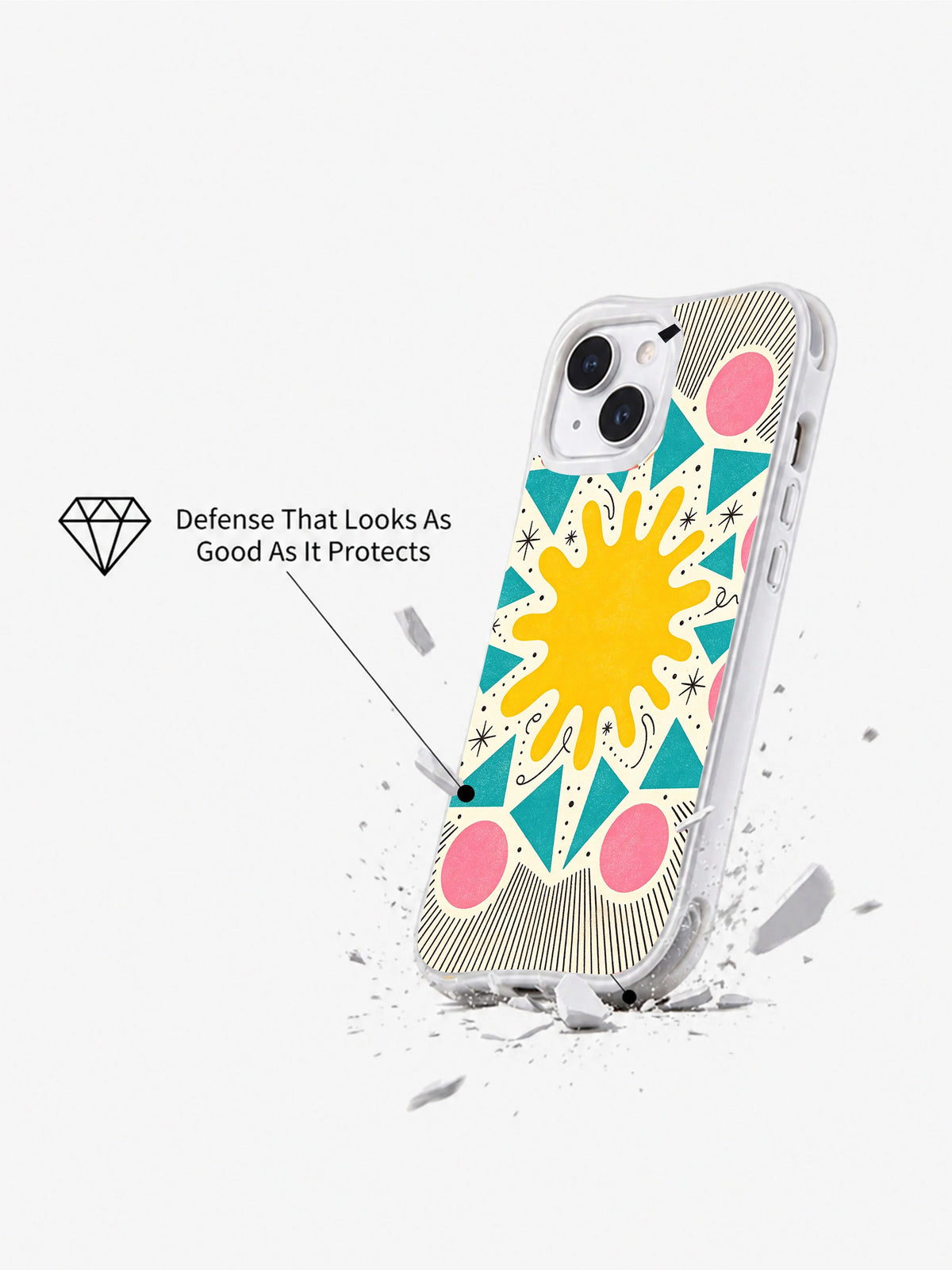 Sunrise Geometry Garden iPhone 15 case impact defense