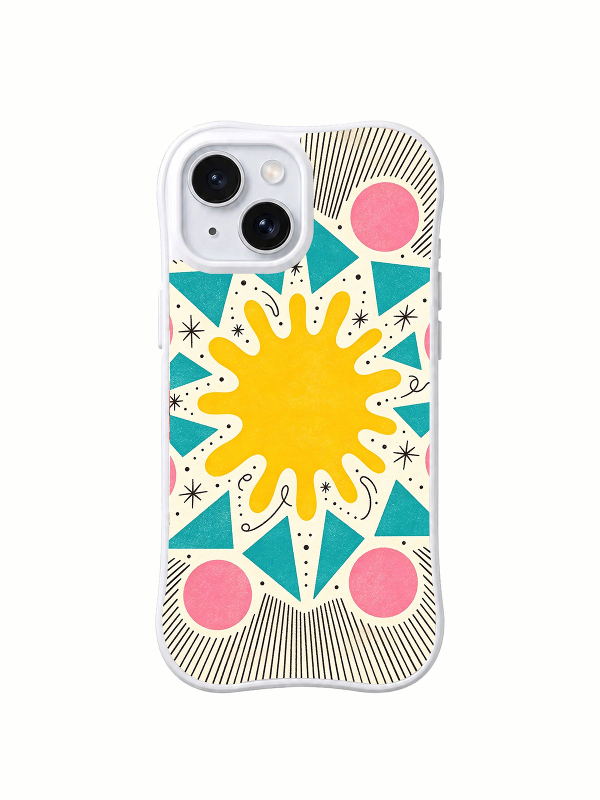 Sunrise Geometry Garden iPhone 15 case front view