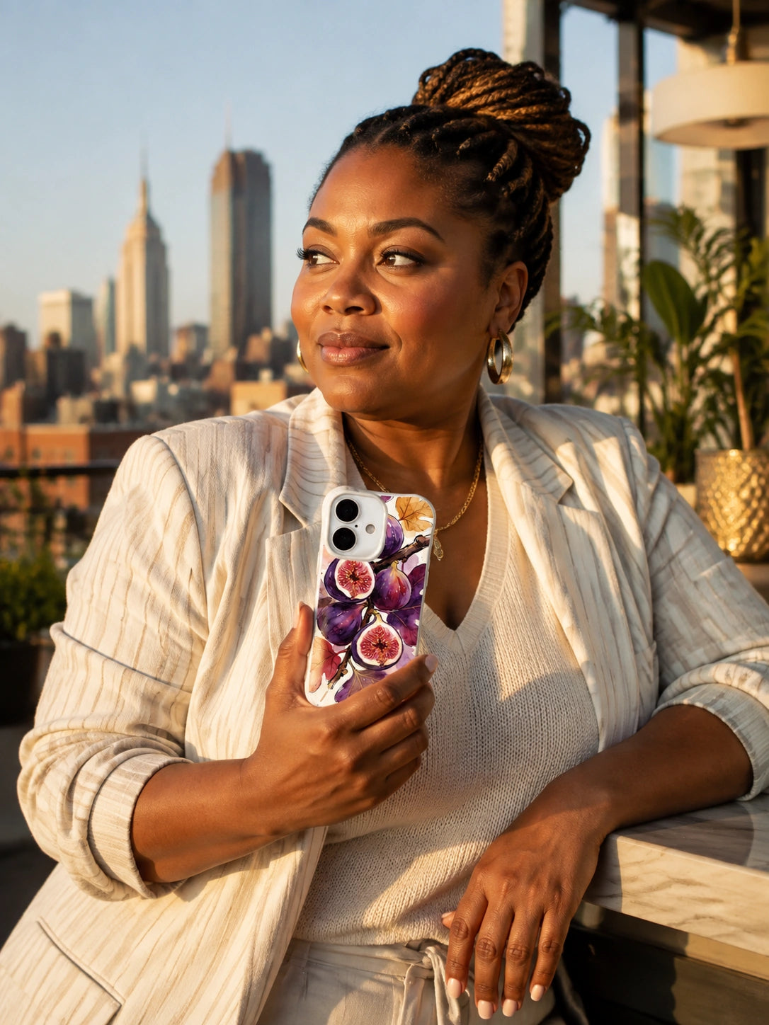 Dusk Fig lifestyle image for an iPhone 16 case