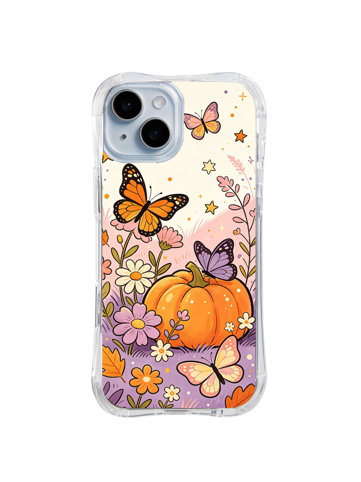 Sunset Pumpkin Butterfly Meadow pattern on iPhone 14 case