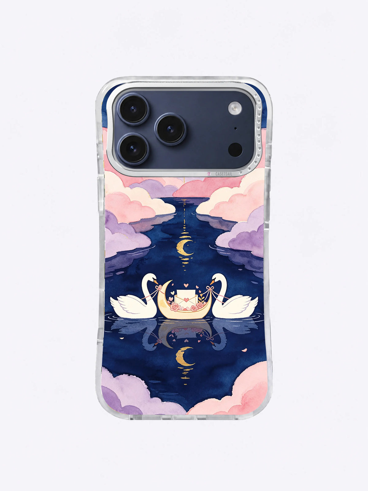 Lilac Cloud Promise Boat swan iPhone case artwork