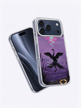 Angled view of Swan of the Violet Lake iPhone case