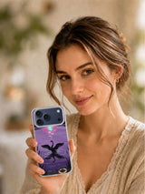 Lifestyle view of Swan of the Violet Lake iPhone case