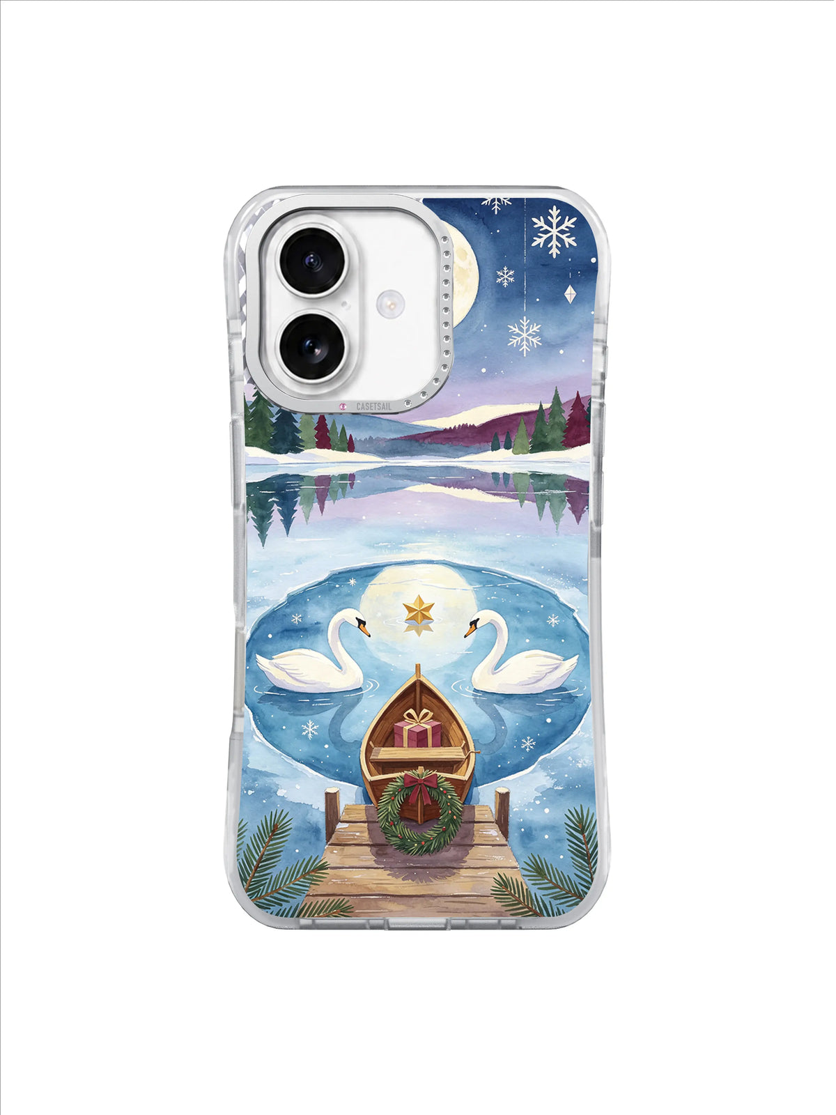 Swans of the Winter Moon iPhone 17 case – Moonlit Swan Harbor pattern